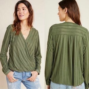 Anthropologie Meave Audre textured olive green shirt